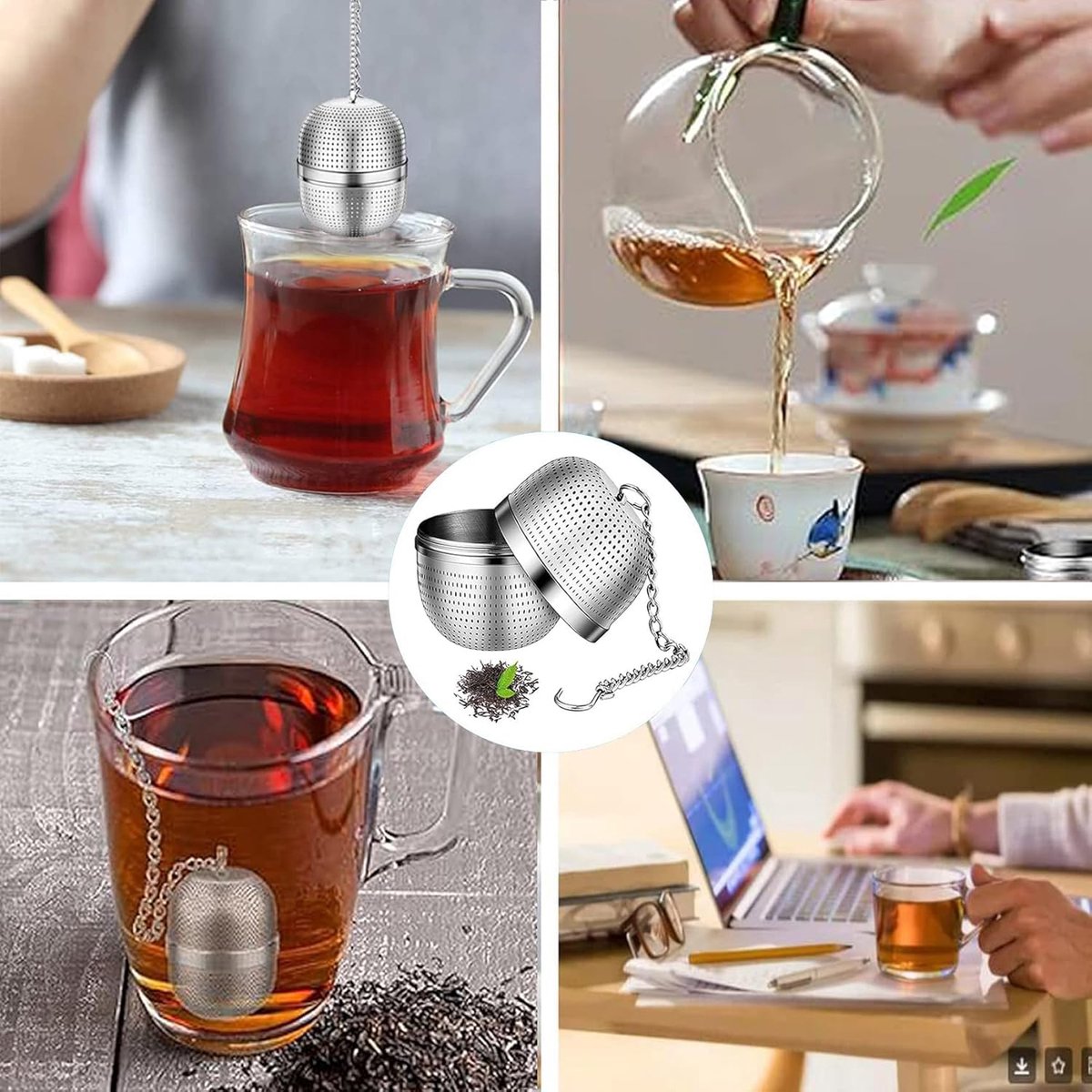 Tea strainer made of stainless steel - Tea filter - Tea strainer made of stainless steel 304 - with chain - Suitable for teacups / teapots / kettles