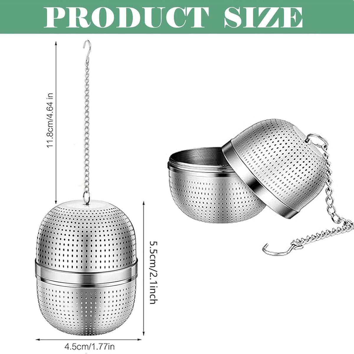 Tea strainer made of stainless steel - Tea filter - Tea strainer made of stainless steel 304 - with chain - Suitable for teacups / teapots / kettles