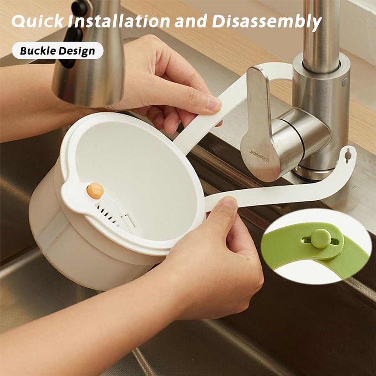 Kitchen drain strainer for the faucet - Multifunctional drain strainer for food waste - Tiltable with push mechanism - White