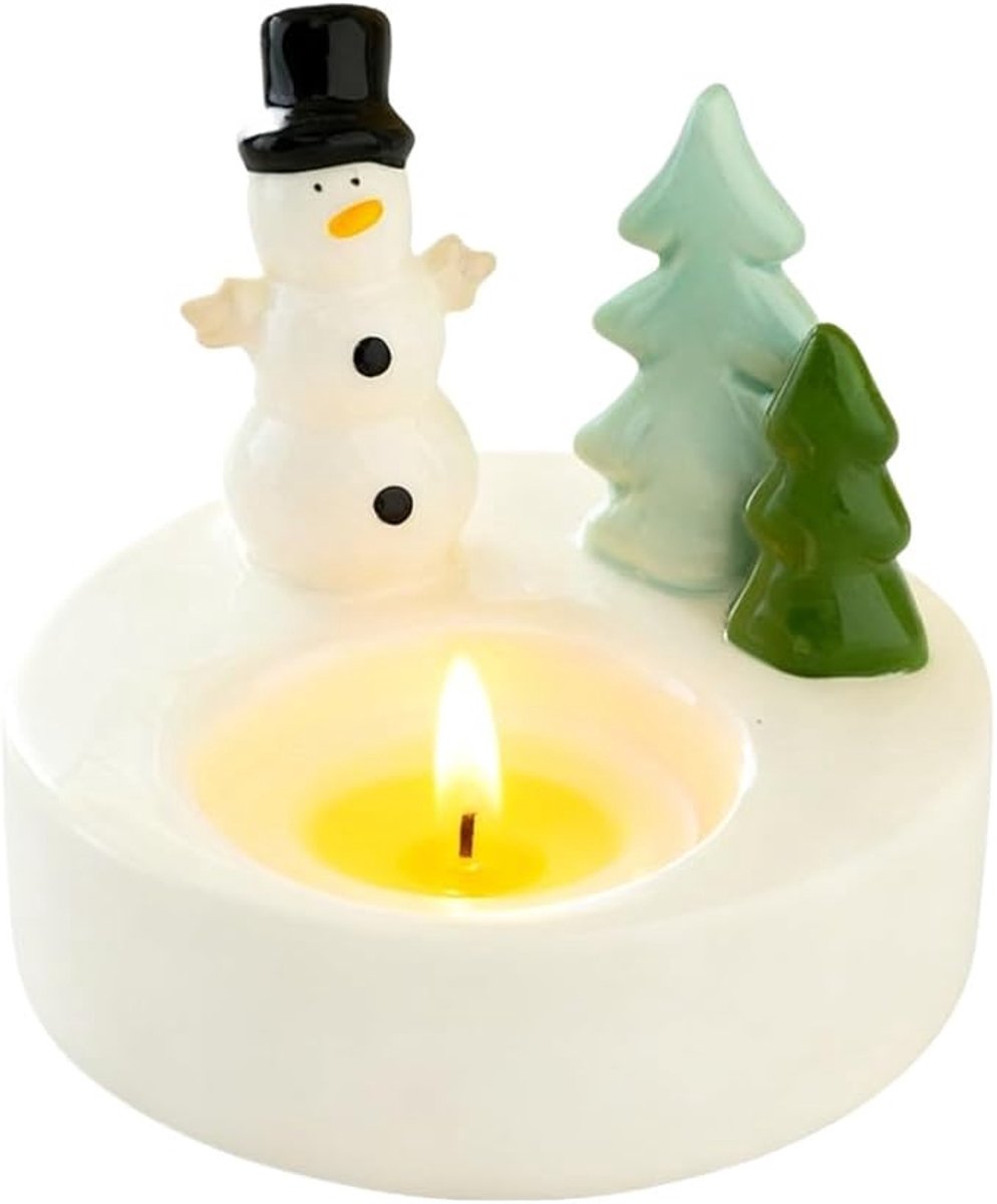 1 Piece - Ceramic Tea Light Holder - Desk Decoration - Snowman Candle Holder - Dining Table Ornament - Farmhouse Winter Decoration (Style 1)