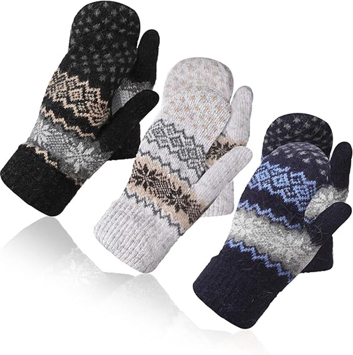 Gloves - Pack of 3 pairs - winter gloves - men's gloves - women's gloves - Knitted imitations - Suitable for cold winter weather (style C)