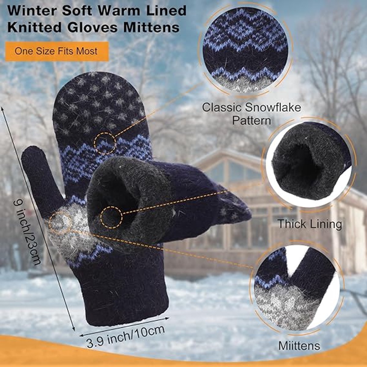 Gloves - Pack of 3 pairs - winter gloves - men's gloves - women's gloves - Knitted imitations - Suitable for cold winter weather (style C)