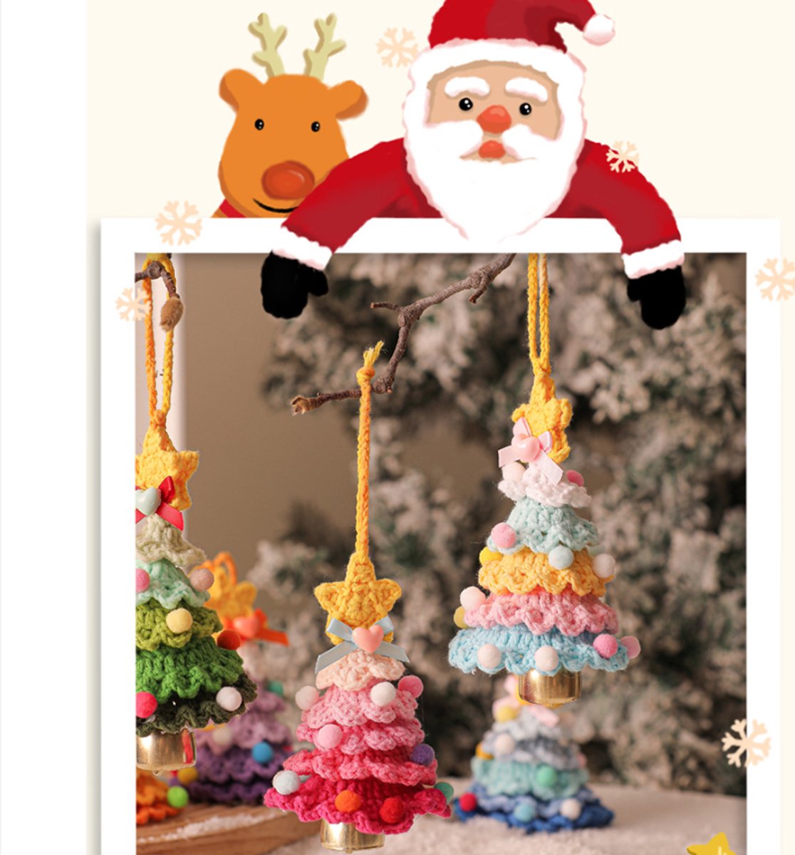 Christmas Decorations - Crochet Christmas Tree Bell Decorations - Small Christmas Decorations - Car Decorations - Style B