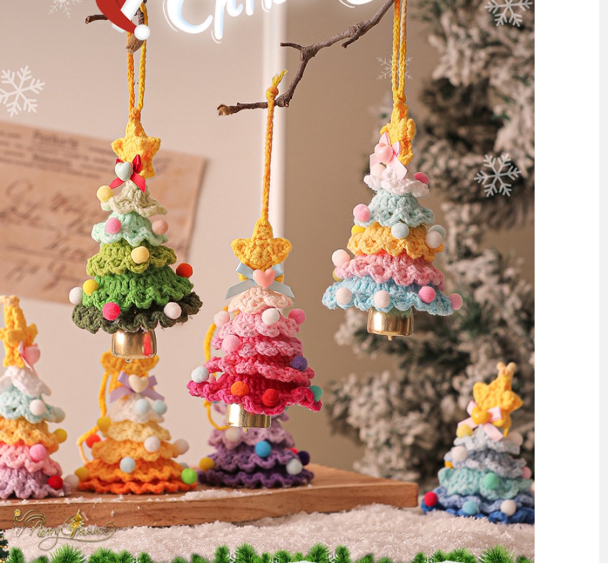 Christmas Decorations - Crochet Christmas Tree Bell Decorations - Small Christmas Decorations - Car Decorations - Style B