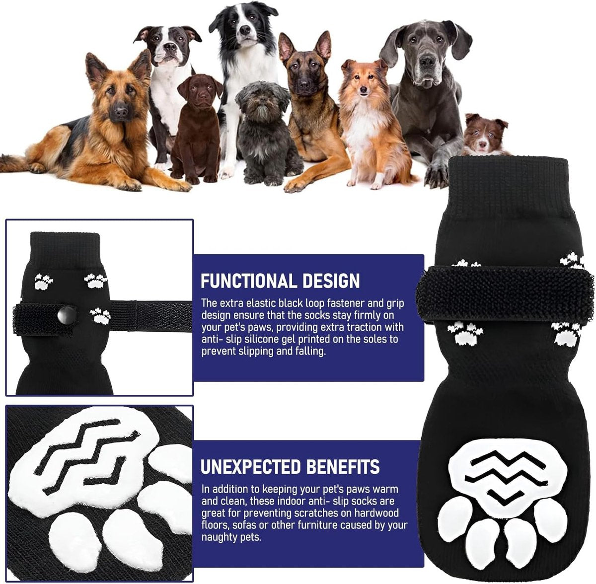 Dog Shoes - Dog Shoe Paw Pads - Non-slip Dog Socks 4-Piece Set - Dog Socks with Adjustable Shoulder Straps - Cotton Dog Socks Suitable for Small and Large Dogs - Waterproof - Non-slip - Dog Shoes (L)