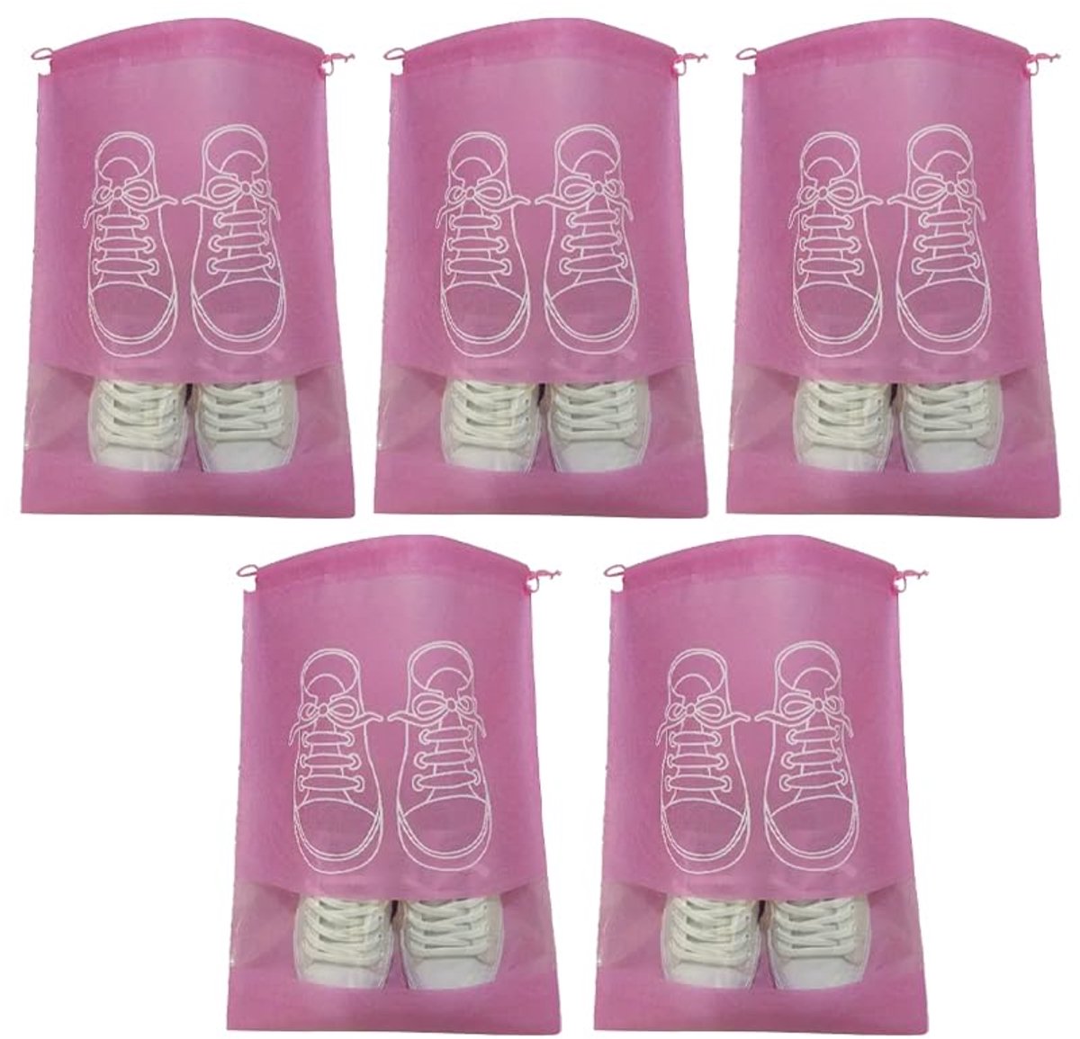 Shoe Bags - Pack of 5 - Shoe Bag - Travel and Storage Bag - Water-Repellent - Travel Organizer - Pink (36*26.5 cm)