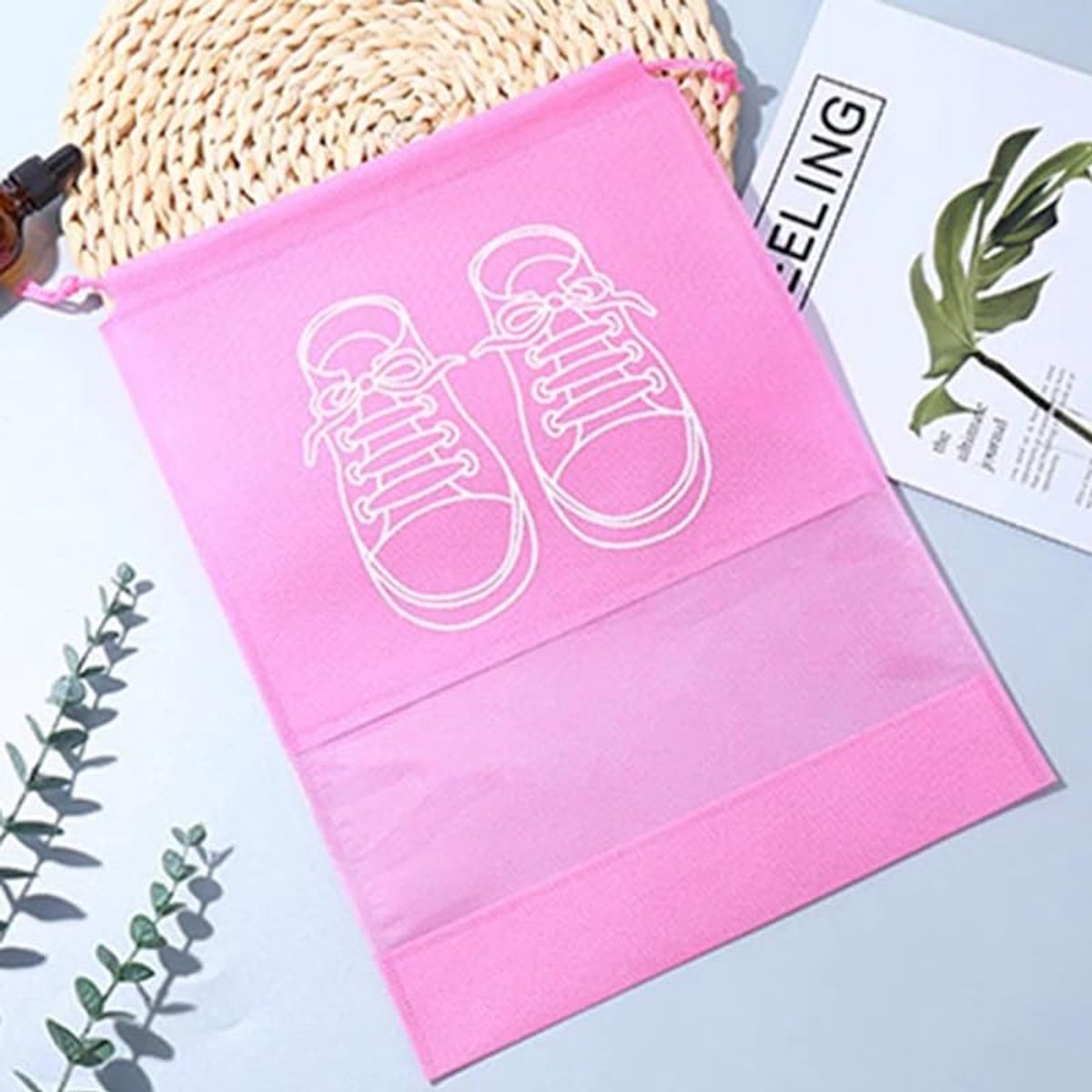 Shoe Bags - Pack of 5 - Shoe Bag - Travel and Storage Bag - Water-Repellent - Travel Organizer - Pink (36*26.5 cm)