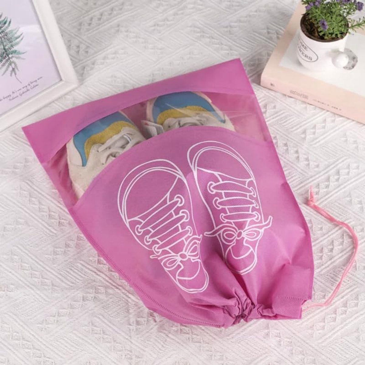 Shoe Bags - Pack of 5 - Shoe Bag - Travel and Storage Bag - Water-Repellent - Travel Organizer - Pink (36*26.5 cm)