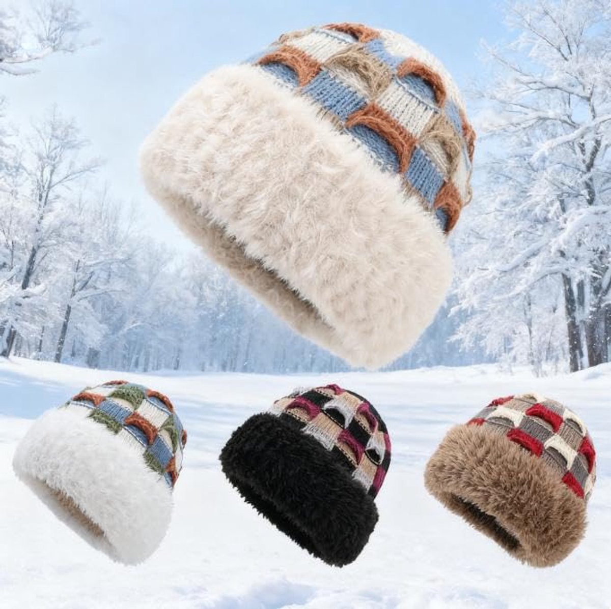 Winter Warm Knitted Hat - Beanie - with Fleece Lining - Unisex - Suitable for Cold Weather（White）