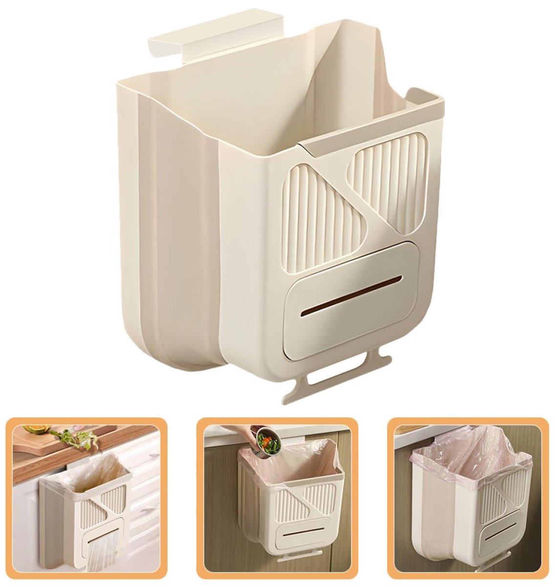 Waste Bin - Hanging Waste Bin - Foldable Waste Bin - Capacity: 7 Liters - Space-Saving Design - Suitable for Kitchens, Cabinet Doors, Bathrooms, Campers, Cars and Camping (Gray)