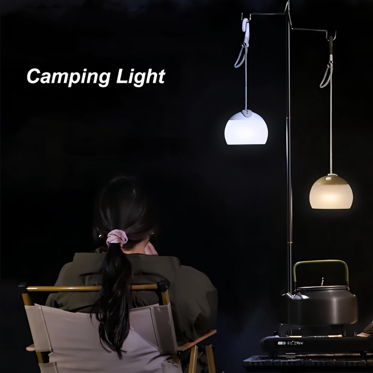 Night Light - Outdoor Camping Lamp - Atmospheric Decorative Lighting - Round Camping Lamp - 3 Brightness Levels - Hook Mount - Suitable for emergencies, tents, fishing, and other occasions. (Green)