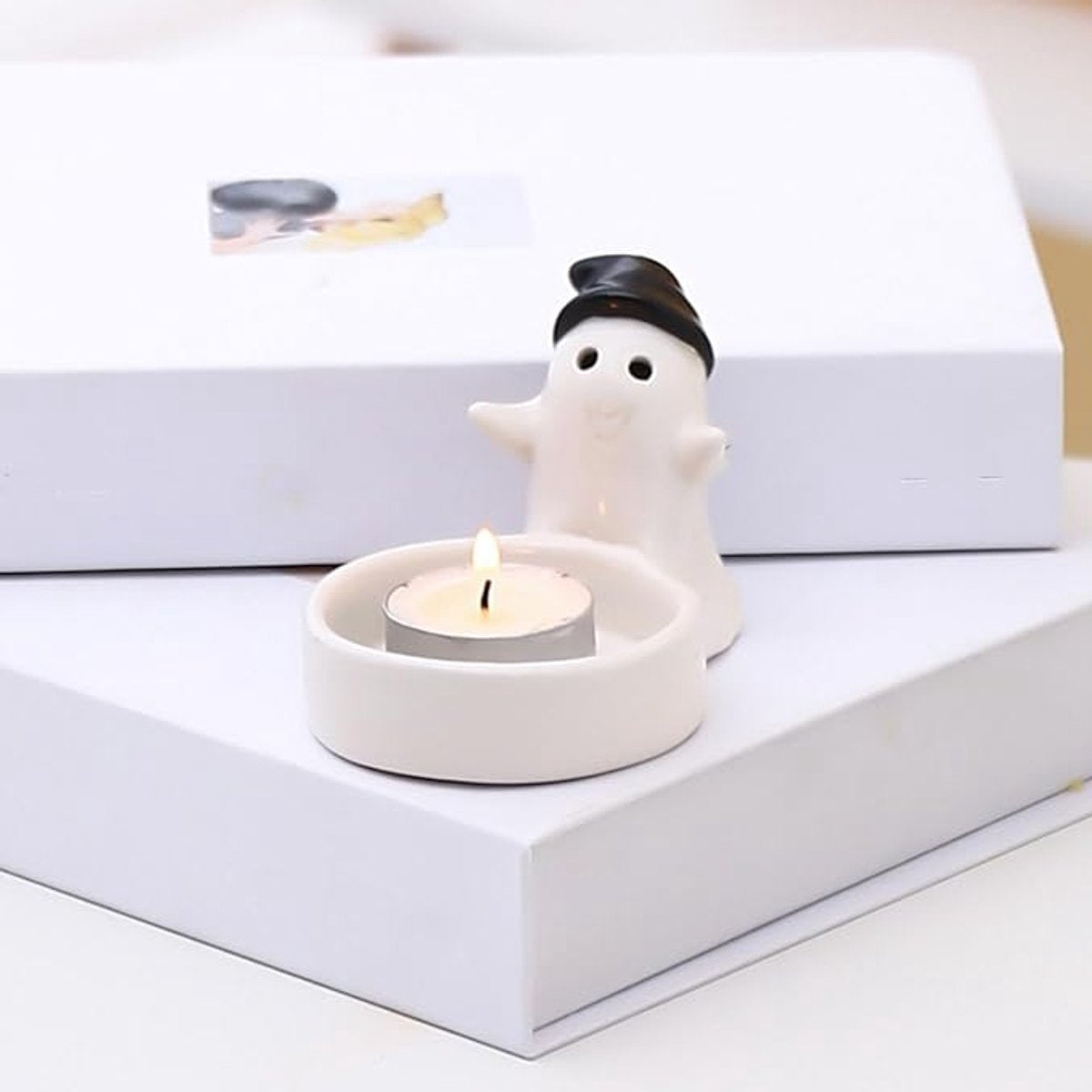 1 Piece - Ceramic Ghost Candle Holder - Cute Ghost Ornament - Birthday Gift - Desk Decoration (Style 1)