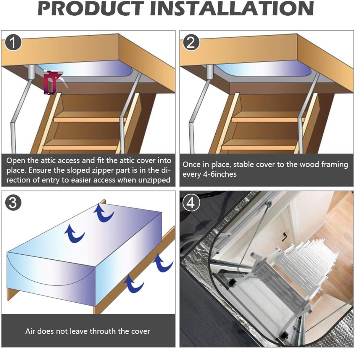 Attic Hatch Insulation Cover 63.5x138 cm - Dust Cover for Attic Hatch - Energy Saving With Zipper - For Stairs - Cool in Summer, Warm in Winter
