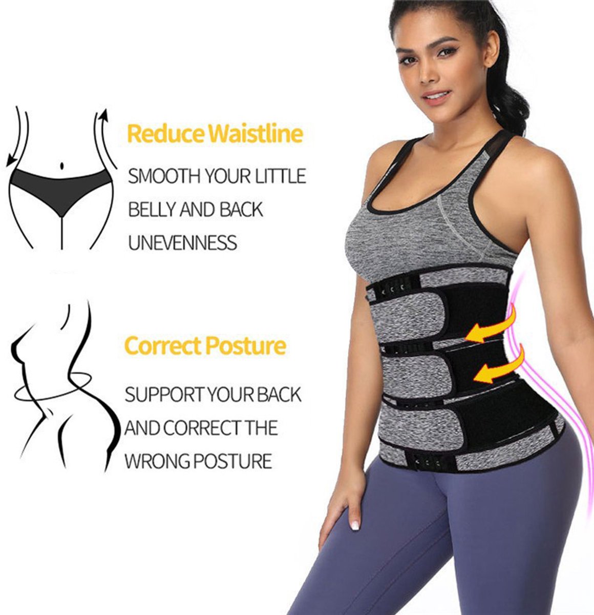 Women Sweat Reducer Training Belt - Sweatband - Waist Trainer - Slimming Belly Band - 3-Row Closure & Breathable Material - Extended Sizes (S to 6XL) - Gray, M