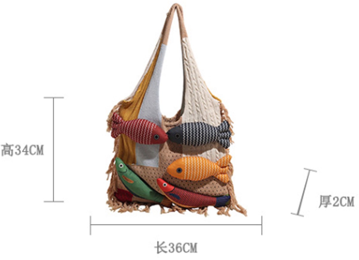 Shoulder Bag - Spacious Storage Bag - Versatile Knitted Bag - Tassel Shopping Bag - Perfect for Day Trips and Shopping - White