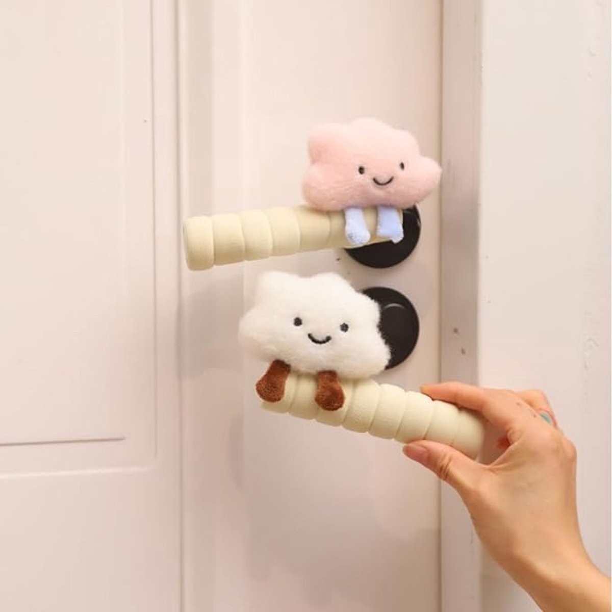 Protective Cover - Set of Two - Cute Cloud-Shaped Door Handle Gloves - Decorative Door Handle Protector Cover - Door Accessories (White)