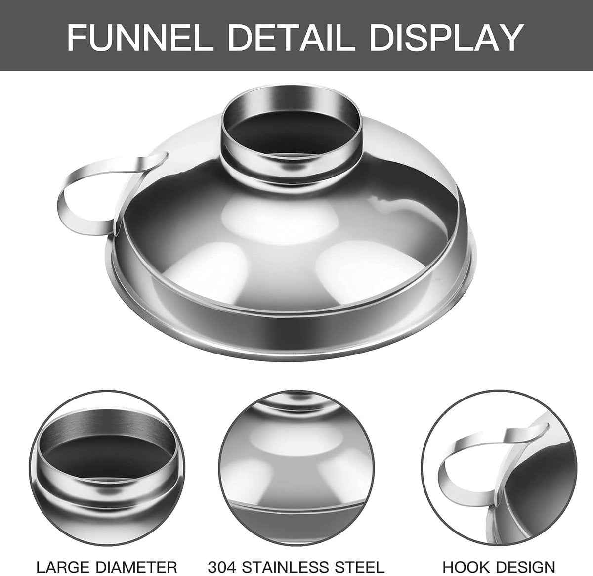 3-Pack - Funnels - Stainless Steel - Kitchen Funnels - Jam Can Funnels