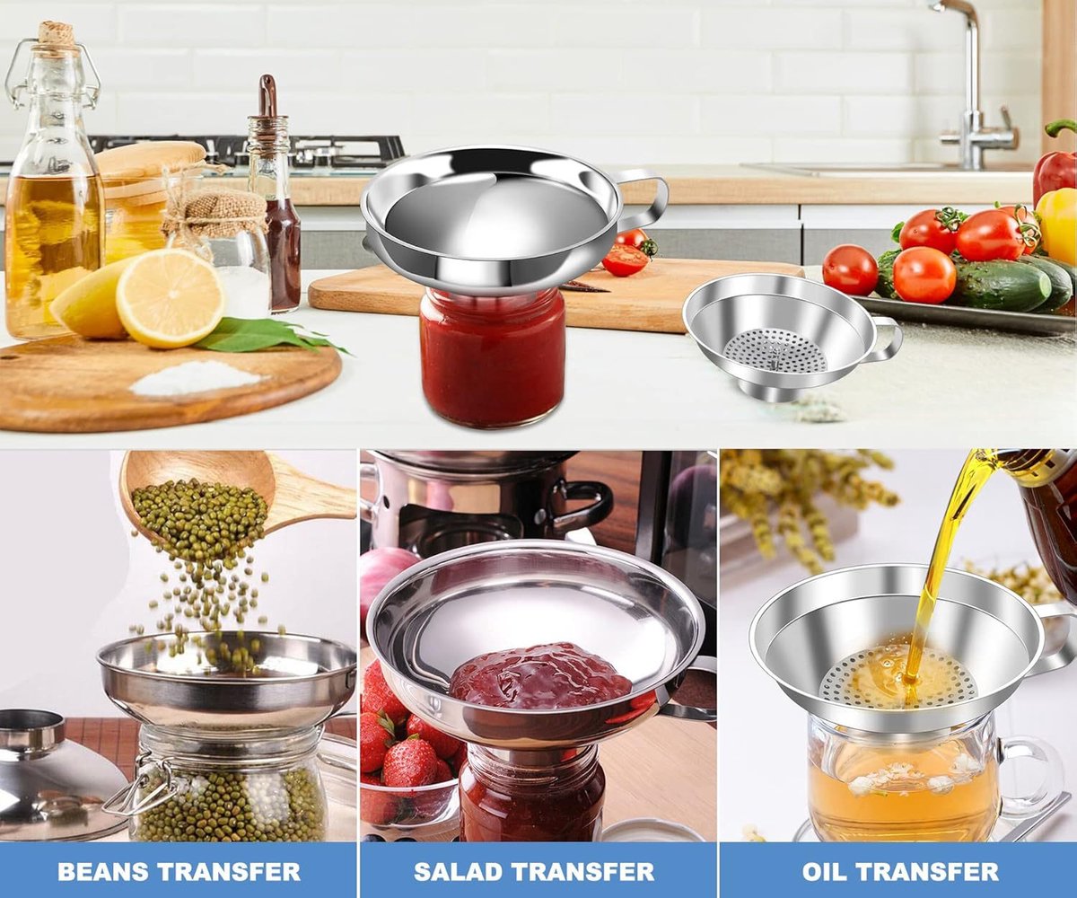 3-Pack - Funnels - Stainless Steel - Kitchen Funnels - Jam Can Funnels