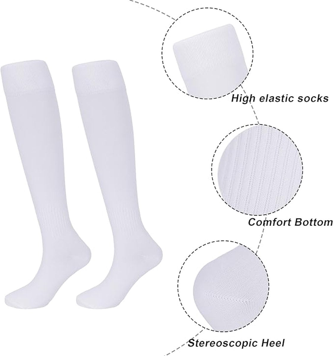 Socks - Sports Socks - Anti-Slip Thickened - Football Socks - Training Socks - Breathable and Sweat-Wicking Socks - White - Sizes 37-44