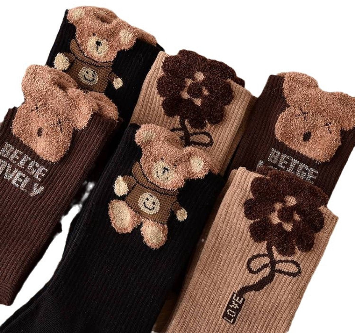 Socks 3-pack - House socks - fluffy socks - Casual socks - Indoor & Outdoor Wearable - Soft & Warm - socks men - socks women - Unisex Women - Size 36 to 42 - Black Bear