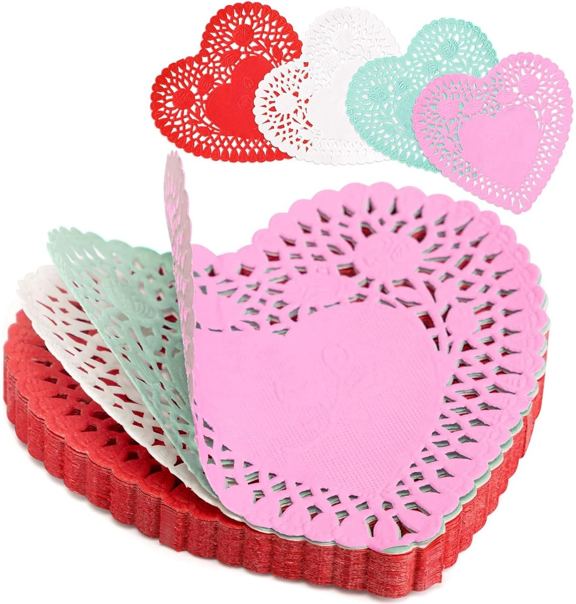 600 Paper Heart Tablecloths - Valentine's Day Decorations, Red/Pink/White Lace Cutouts - Valentine's Day Decorations for Weddings & Parties - 4 Inches