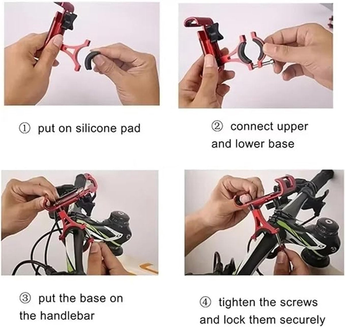 Phone holder for bicycle and motorcycle - Universal phone holder - 360° rotatable and tiltable - Bicycle accessories - Red