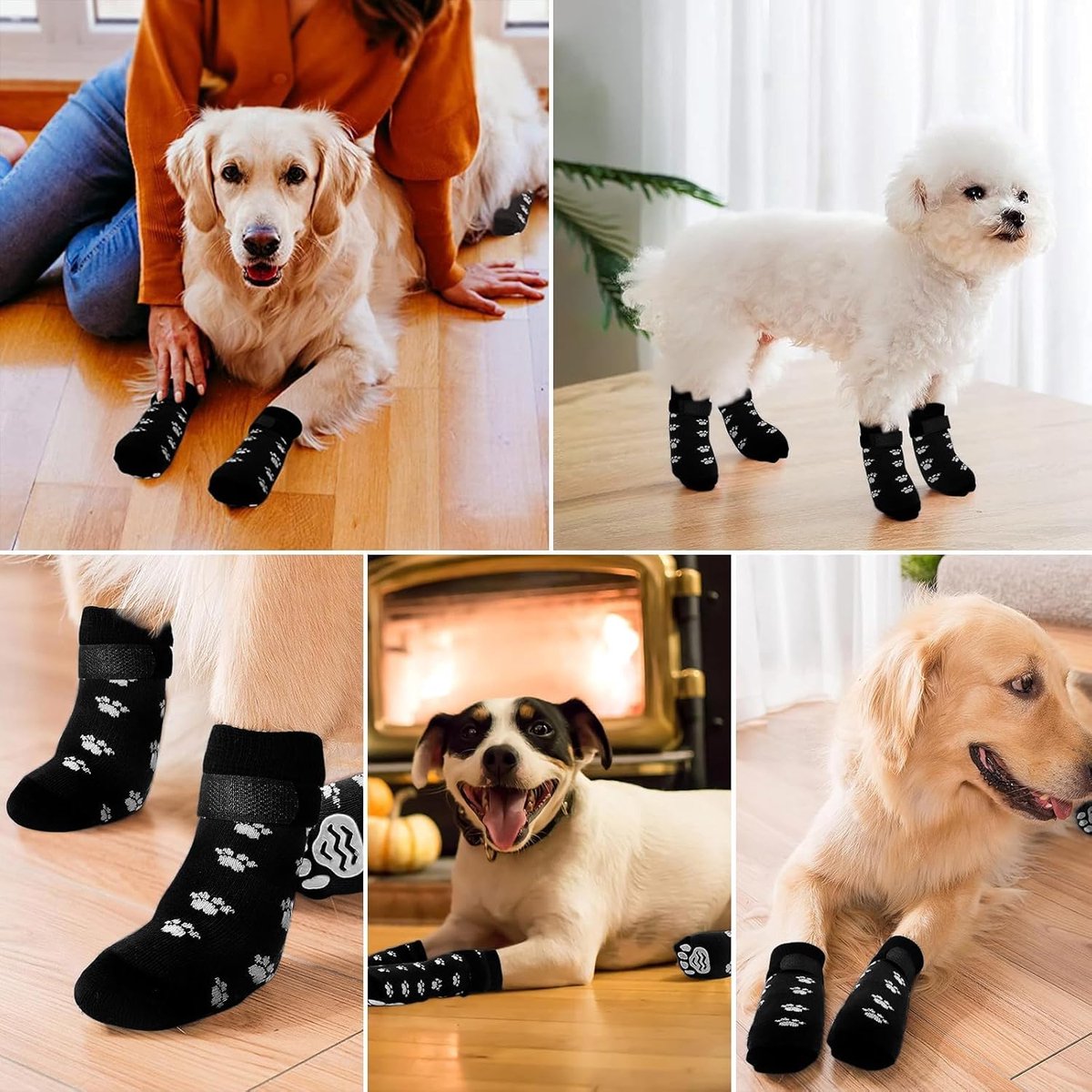 4-piece set of non-slip dog socks - Dog socks with adjustable shoulder straps - Cotton dog socks suitable for small and large dogs - Waterproof - Non-slip - Dog shoes (S)