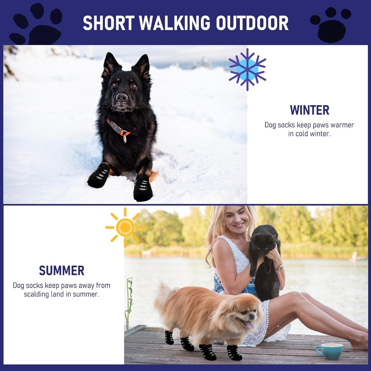 4-piece set of non-slip dog socks - Dog socks with adjustable shoulder straps - Cotton dog socks suitable for small and large dogs - Waterproof - Non-slip - Dog shoes (S)