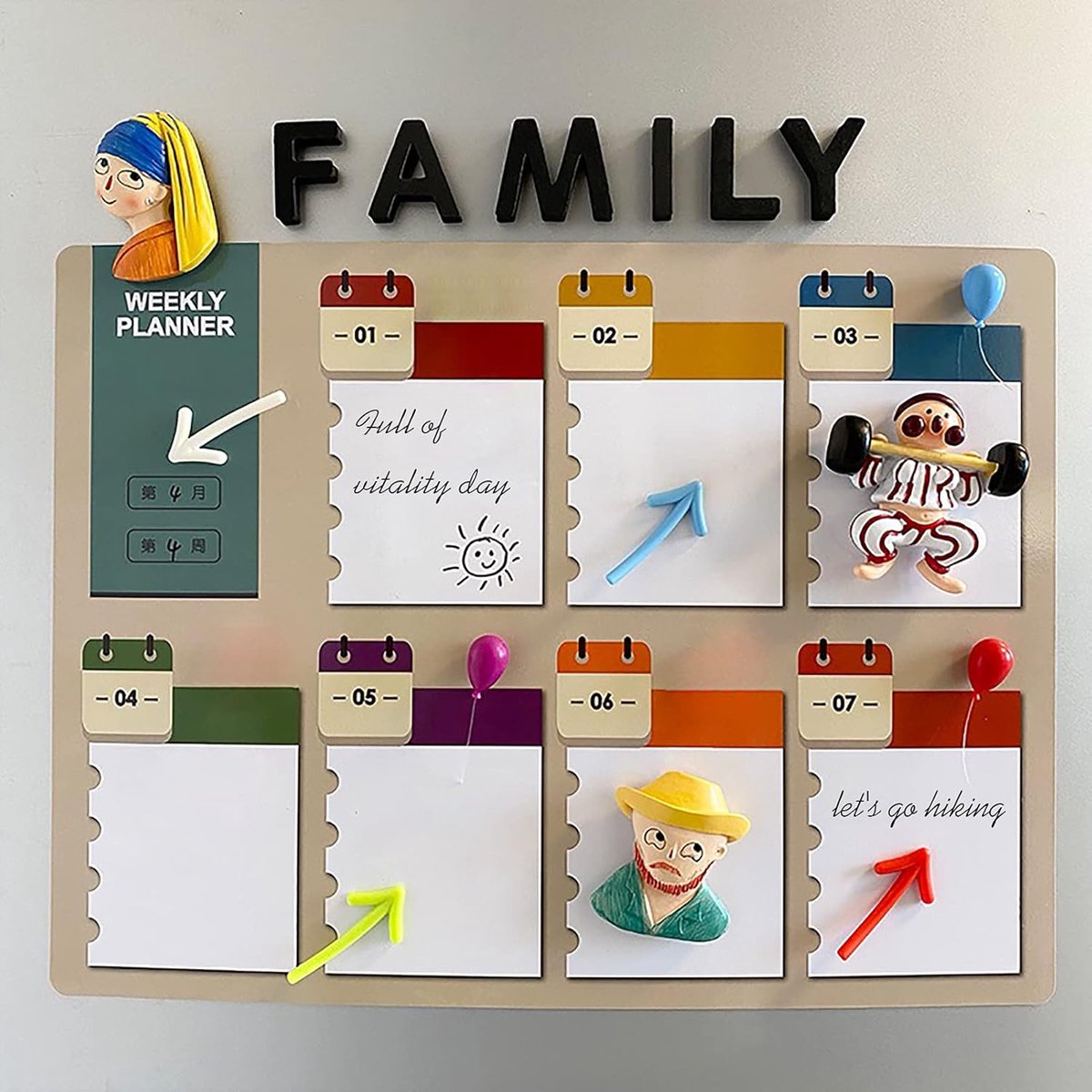 3D Arrow-Shaped Magnetic Notes - Fridge Magnets - 12-Piece Set for Whiteboard & Fridge - 2 Pieces in Each Color