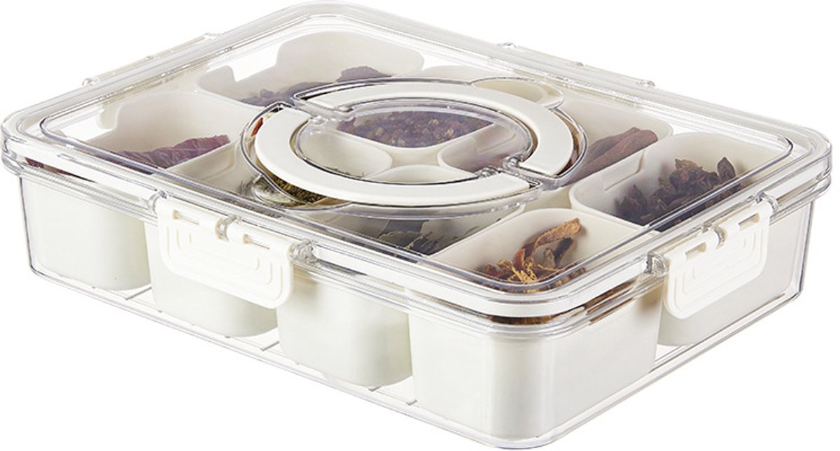 Snack Boxes - Divided trays with lids and handles - Transparent snack boxes for fruit, snacks, sweets and nuts - Ideal for parties and picnics (pack of 2)