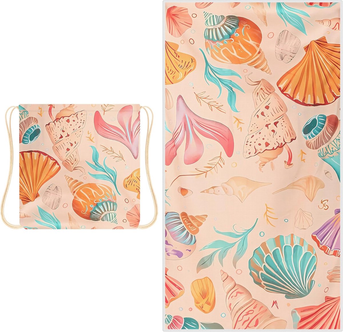 Beach Towel - 2-in-1 Foldable Beach Towel Backpack - Printed Bath Towel - Convertible Beach Mat &amp; Carry Bag - Perfect Companion for Camping, Yoga &amp; Travel（Shell）