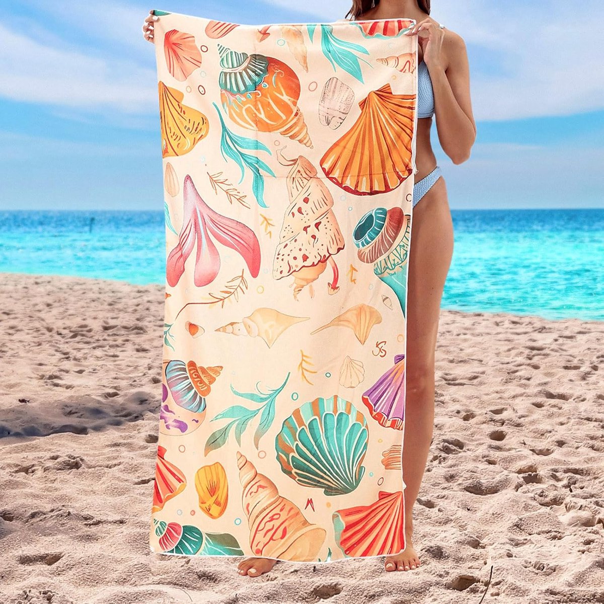 Beach Towel - 2-in-1 Foldable Beach Towel Backpack - Printed Bath Towel - Convertible Beach Mat & Carry Bag - Perfect Companion for Camping, Yoga & Travel（Shell）