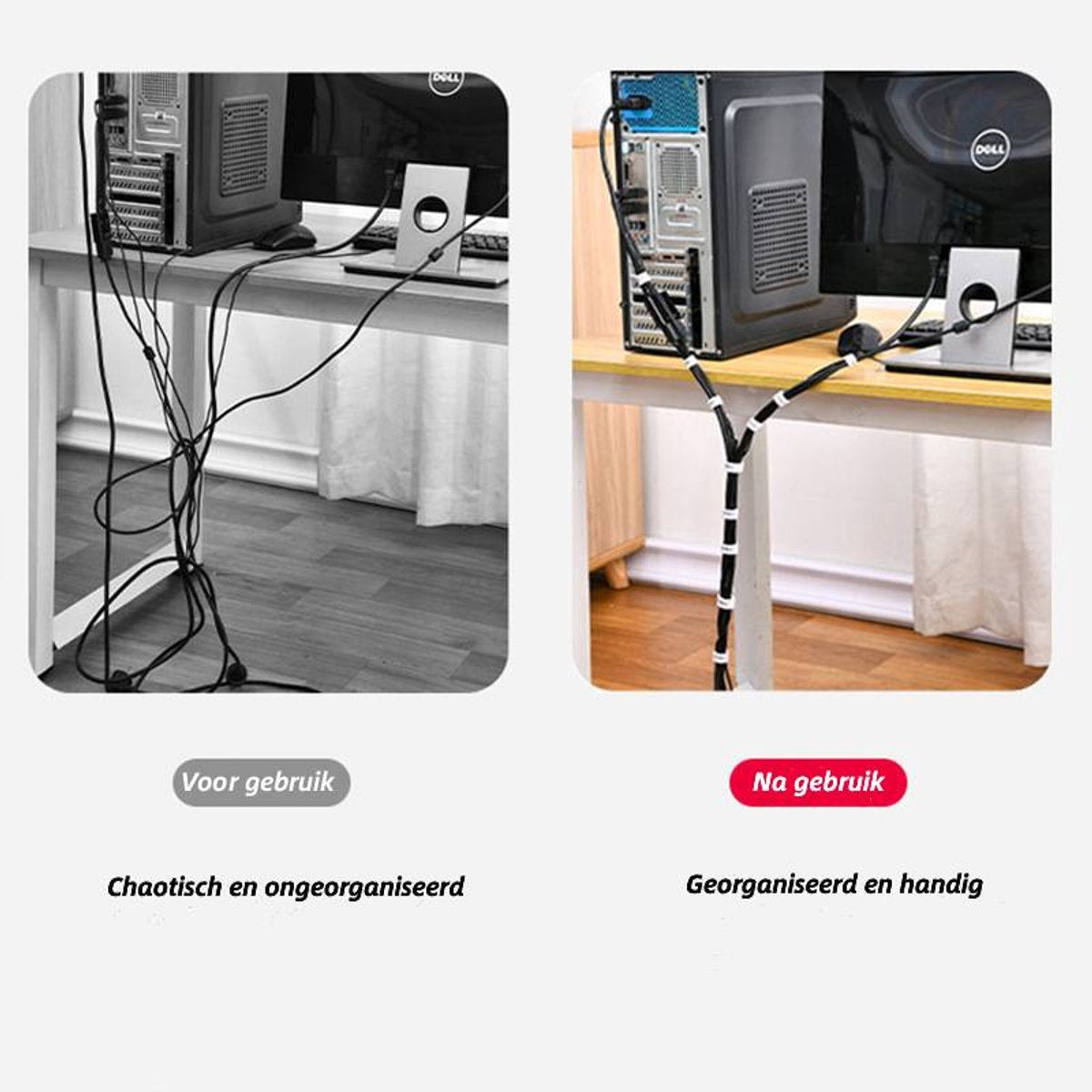 Cable Organizer with Velcro - Cable Ties for Data Cables - Reusable Straps - For storing mobile phone cables, laptop cables and chargers (Gray roll, 5 meters * 1.2 cm)