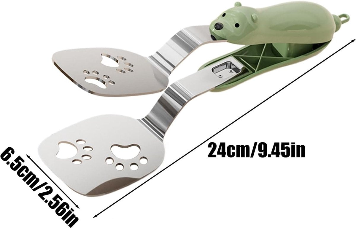 Spatula - Set of Two - Baking Tongs - Stainless Steel Tongs with Bear Claw Shape - Suitable for kitchen and camping use, for making pasta, toast, baking, desserts, canned food and barbecuing.