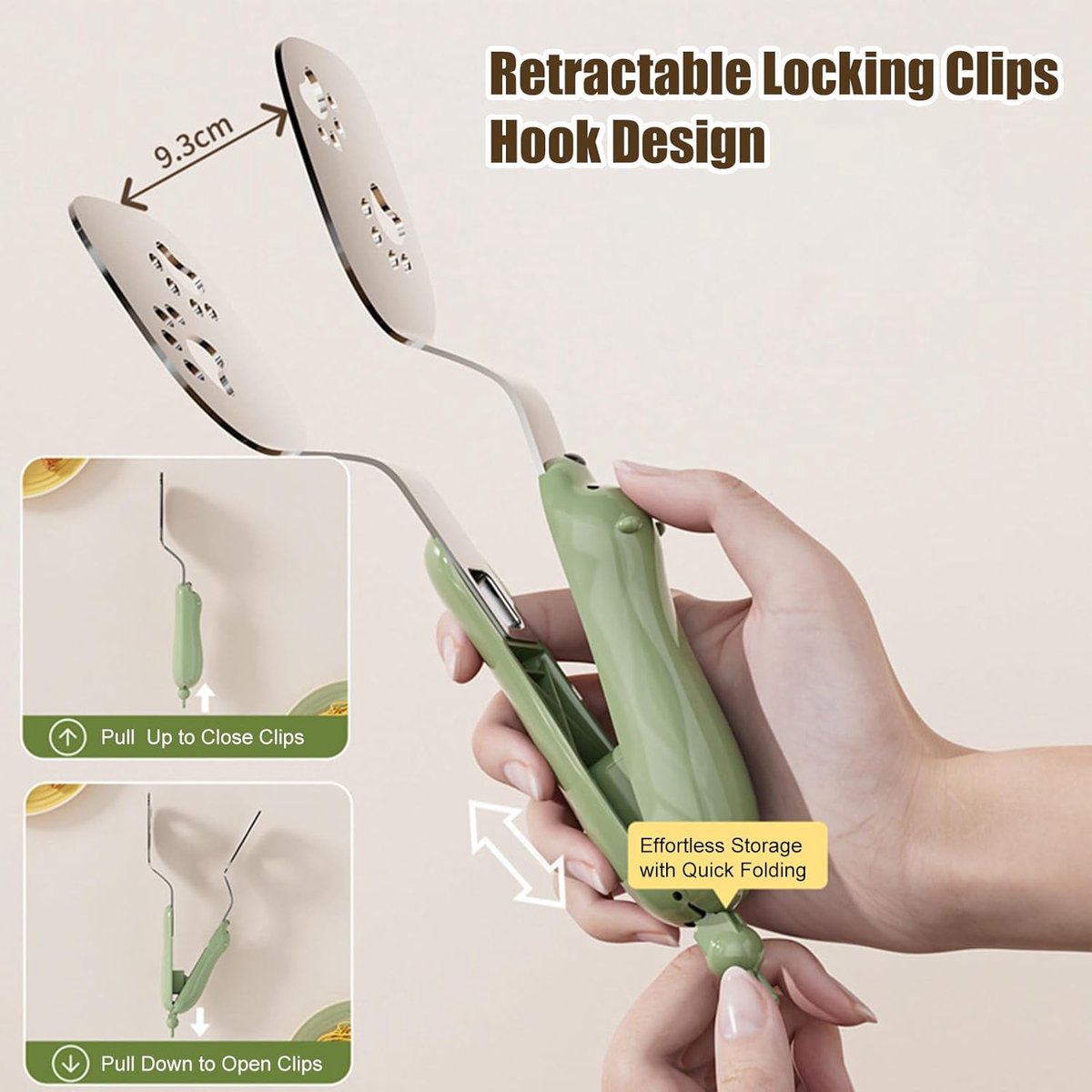 Spatula - Set of Two - Baking Tongs - Stainless Steel Tongs with Bear Claw Shape - Suitable for kitchen and camping use, for making pasta, toast, baking, desserts, canned food and barbecuing.