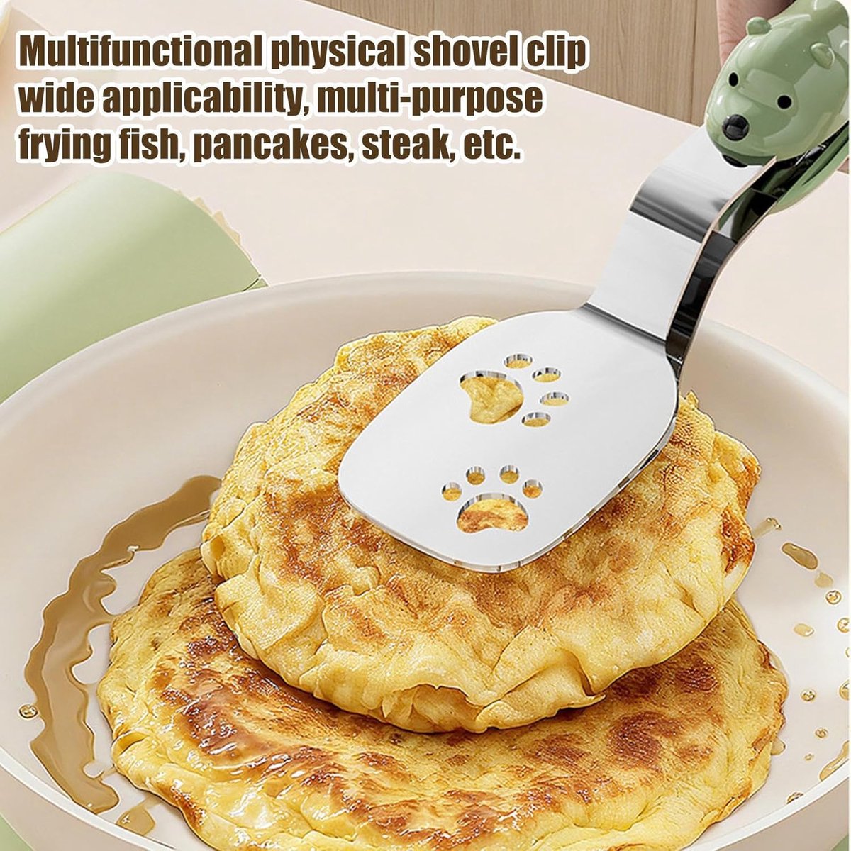 Spatula - Set of Two - Baking Tongs - Stainless Steel Tongs with Bear Claw Shape - Suitable for kitchen and camping use, for making pasta, toast, baking, desserts, canned food and barbecuing.