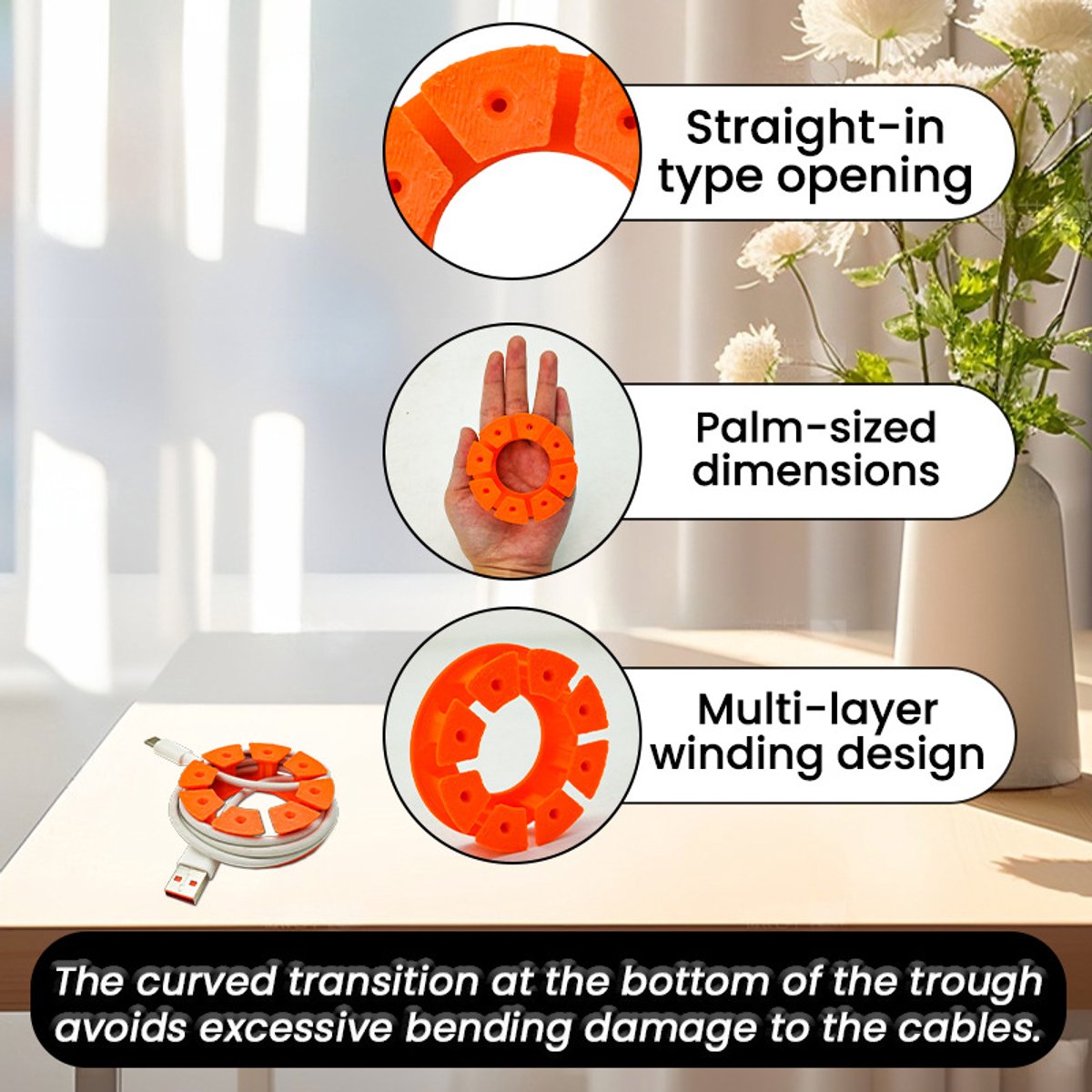 Cable Holder Set | Cable Organizer | Travel Cable Organizer – 4-pack – Cable Organizer for USB Charging Cable, HDMI Cable, Power Cord, Audio Cable & Mouse Cable – Orange