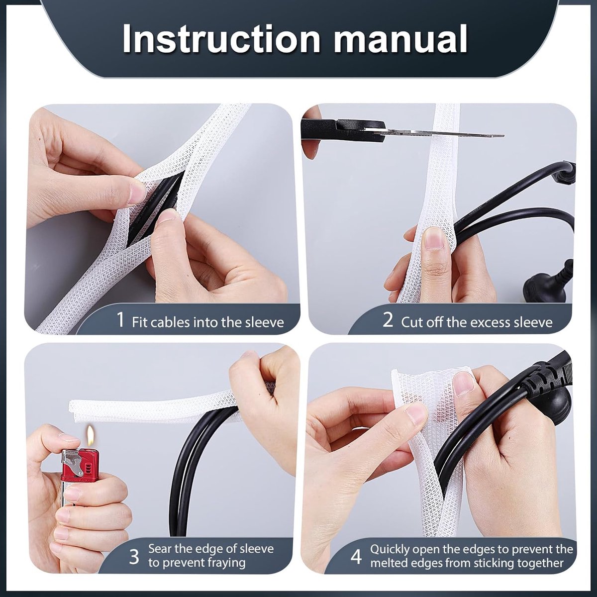 Cable Tray - Self-closing cable tray - Suitable for 13-22mm sheathed cables - Conceals cables, cut to size - Suitable for cable protection in TV cables, offices, homes, cars, etc. - 3 pieces - 2M each (white)