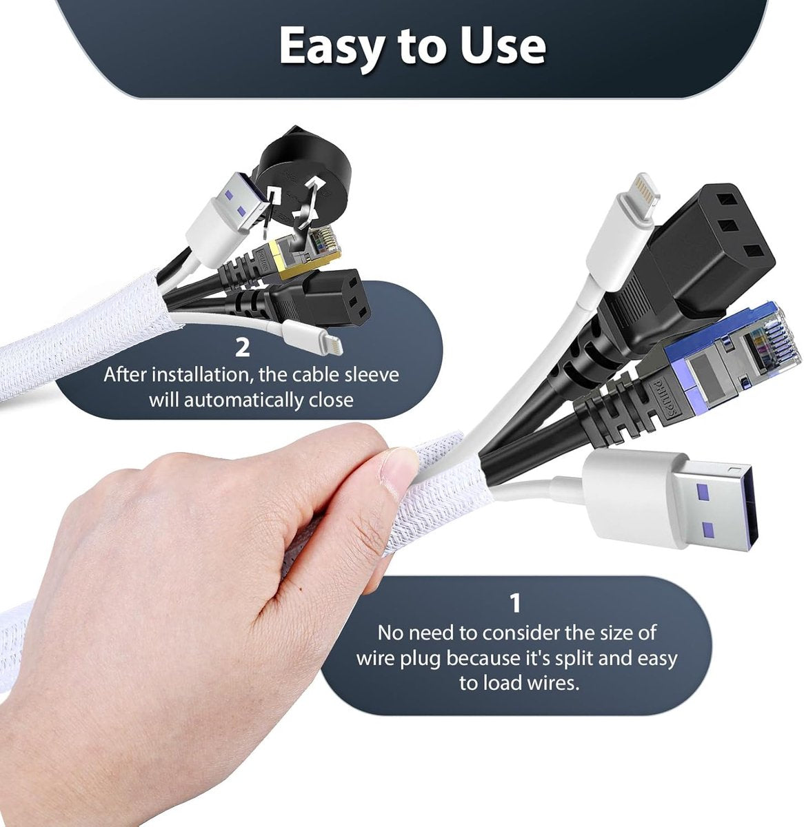 Cable Tray - Self-closing cable tray - Suitable for 13-22mm sheathed cables - Conceals cables, cut to size - Suitable for cable protection in TV cables, offices, homes, cars, etc. - 3 pieces - 2M each (white)