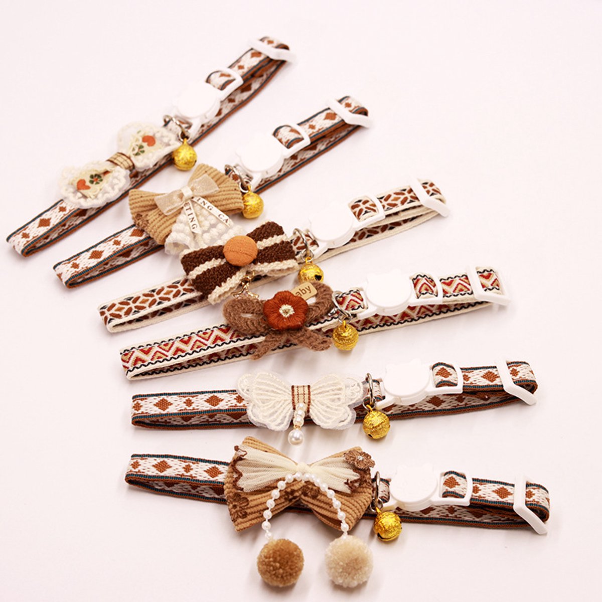 Cat Collar - Bow and Bell Collar - Adjustable Kitten Collar - Dog Collar - Lightweight Safety Collar for Pets (Set of 6)
