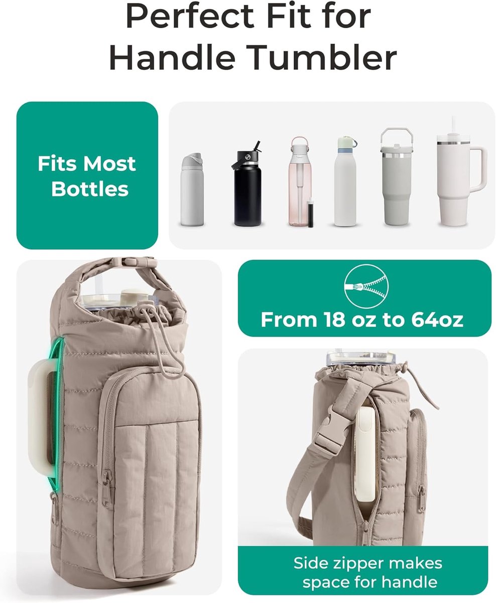 Handbag - Bottle Holder - Suitable for 950ml/1200ml water bottles - With shoulder strap and phone pocket - Unisex - The perfect companion for hiking and camping trips (Light Pink)