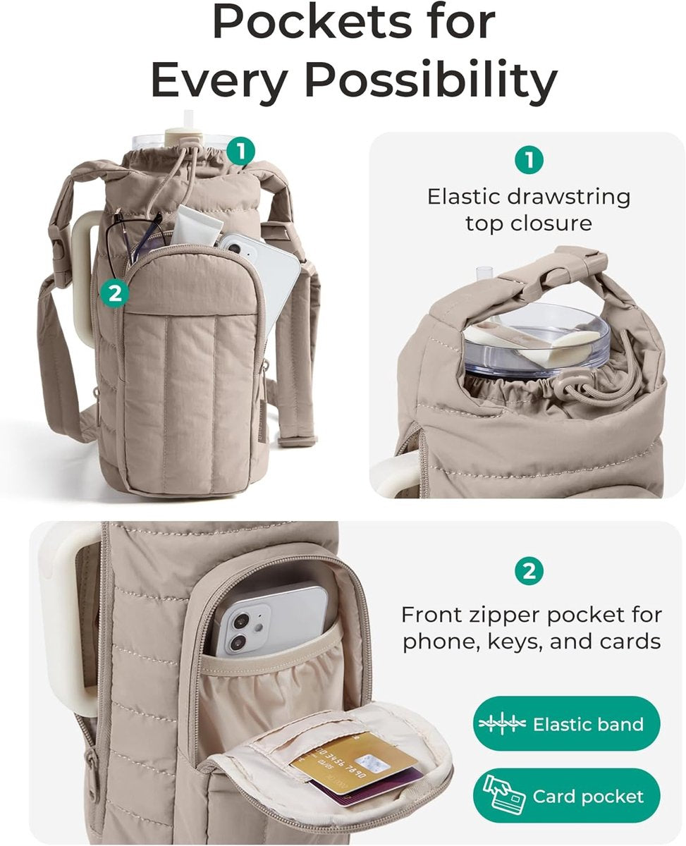 Handbag - Bottle Holder - Suitable for 950ml/1200ml water bottles - With shoulder strap and phone pocket - Unisex - The perfect companion for hiking and camping trips (Light Pink)