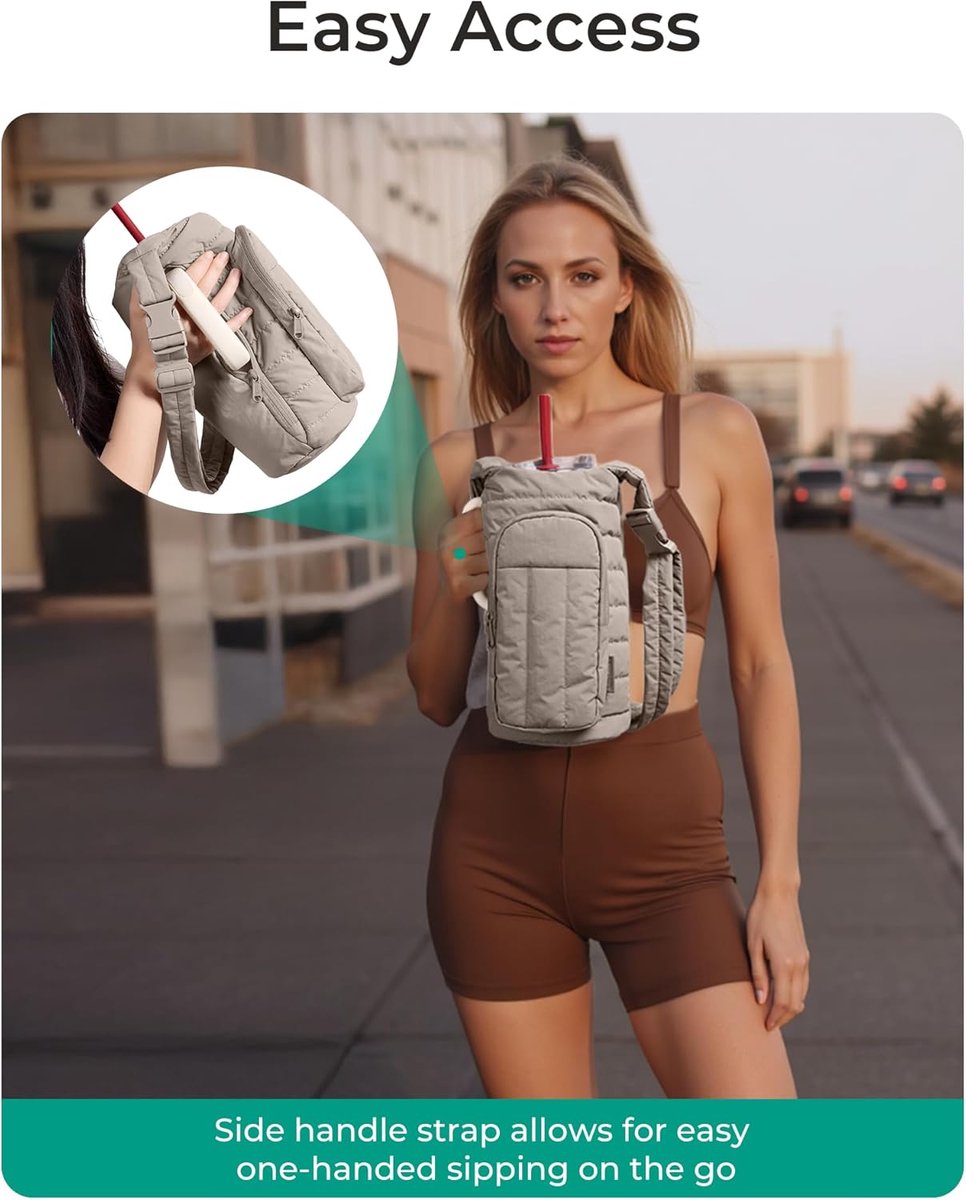 Handbag - Bottle Holder - Suitable for 950ml/1200ml water bottles - With shoulder strap and phone pocket - Unisex - The perfect companion for hiking and camping trips (Light Pink)