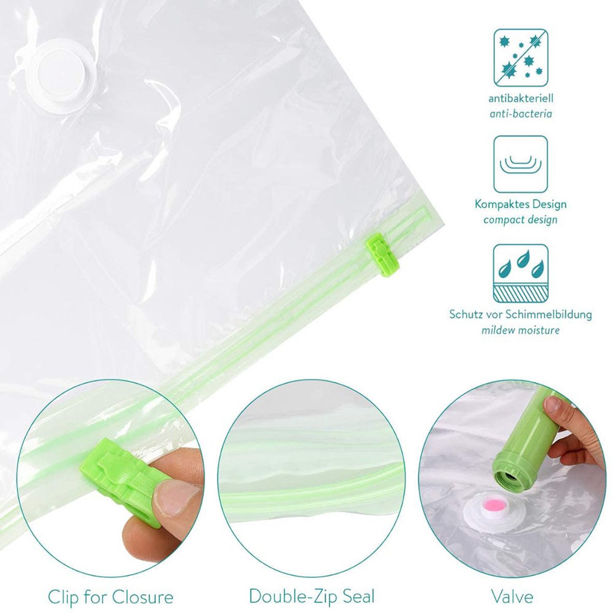 Vacuum Bags for Clothes - Set of 4 - with Manual Inflation Function - 120x100cm