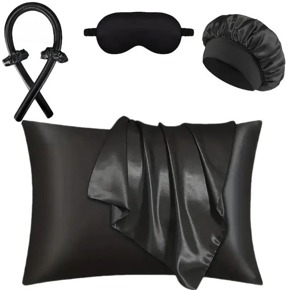 Hair Rollers - 6-Piece - Heatless Curling Iron - Heatless Curls - Curls without Heat - Includes Hair Clip and Satin Sleep Cap (Black)