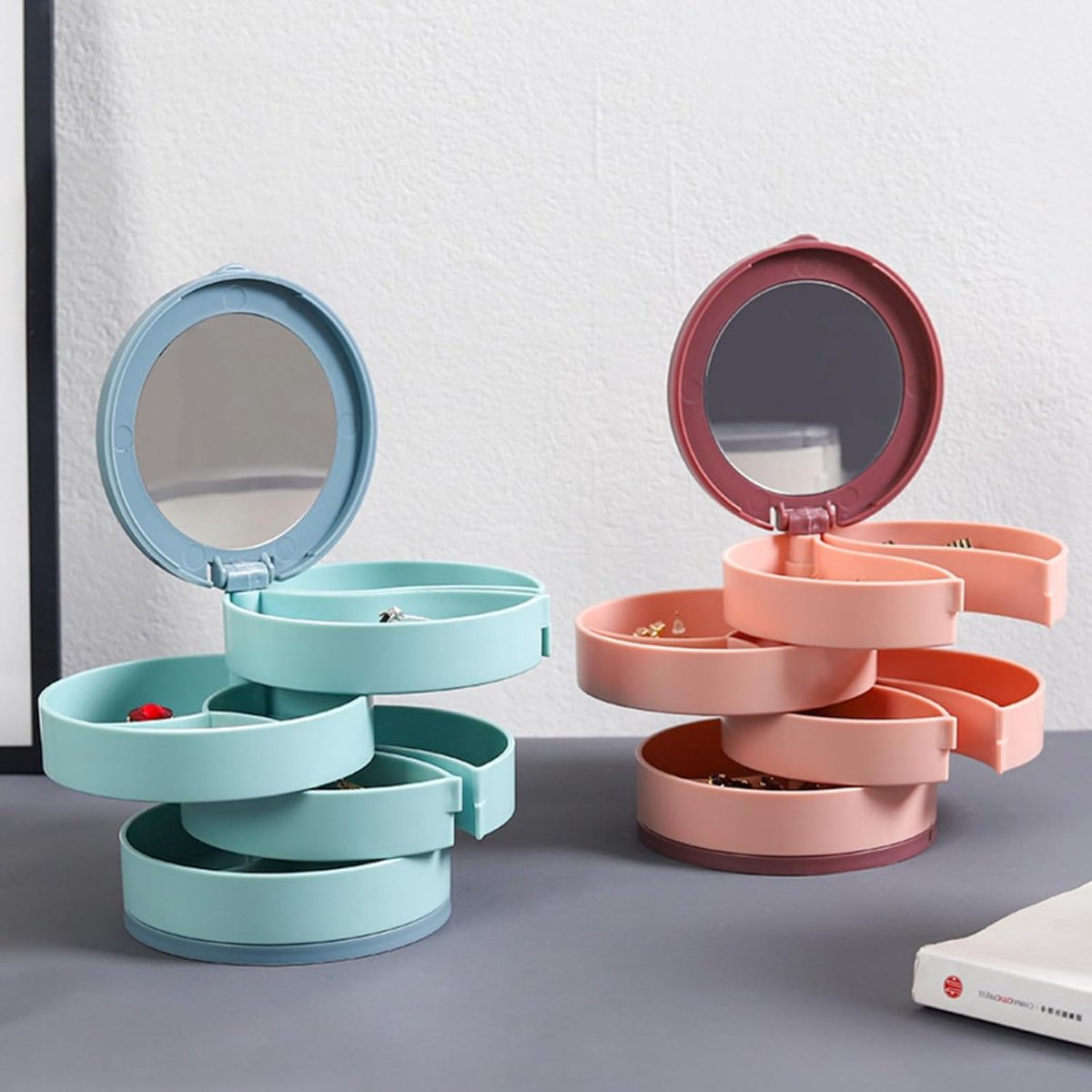 Jewelry Box - Foldable Storage Box - Rotating Jewelry Box with Multiple Layers - Elegant Storage Box for Earrings - Dust-free and Compact - Suitable for Earrings and Jewelry (Blue)