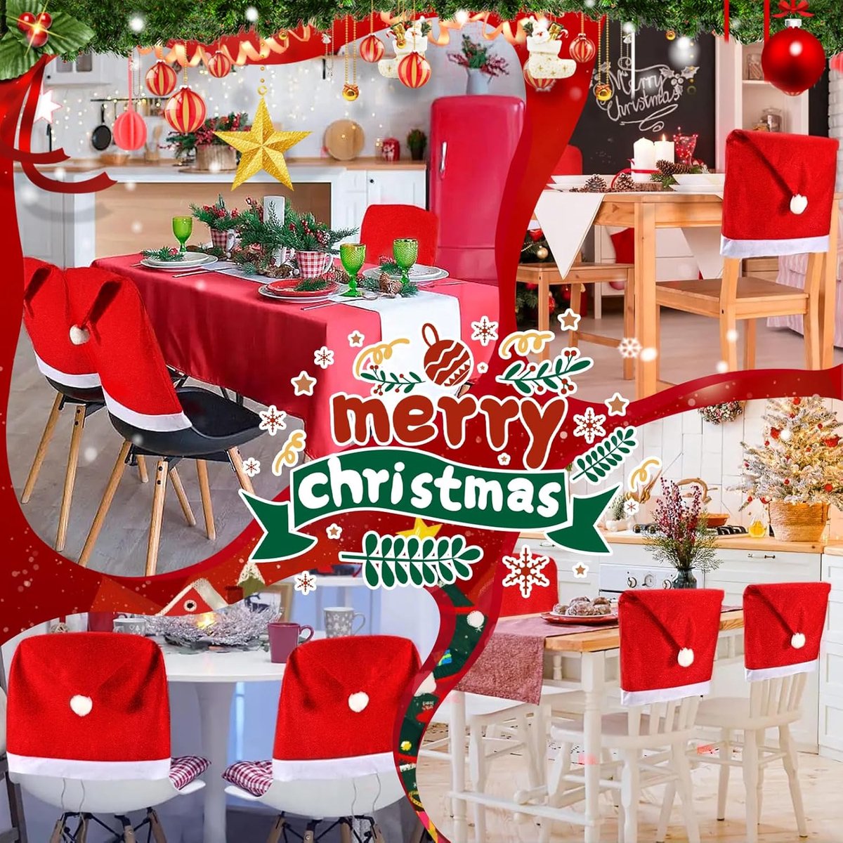 Chair Covers - Set of 5 - Christmas Chair Covers - Red Chair Covers - Christmas Chair Covers - Christmas Decorations