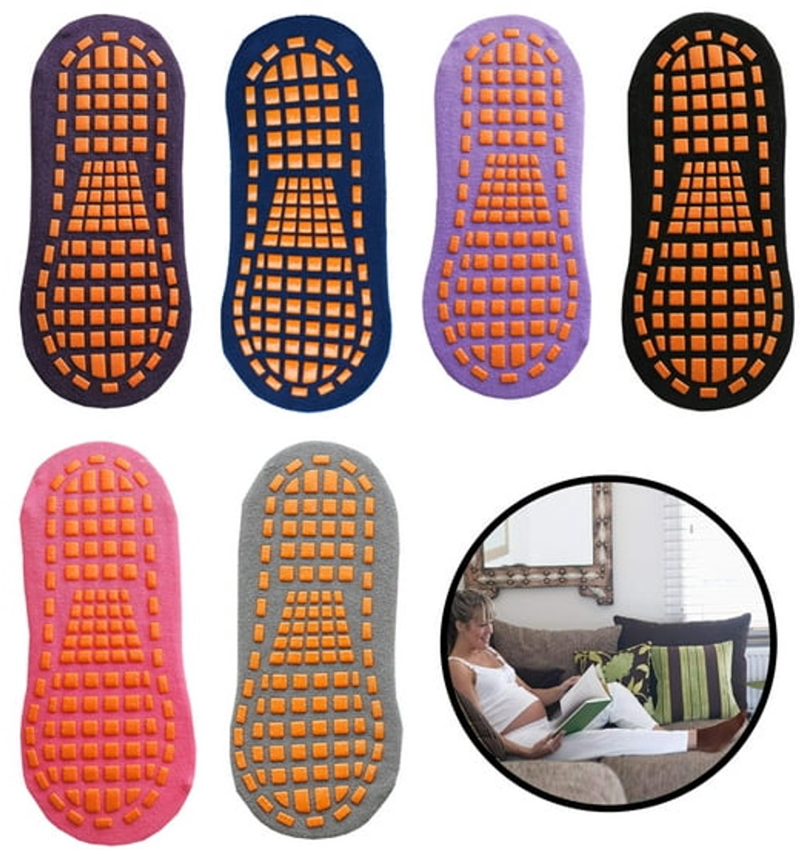 6 pairs - with anti-slip granules - trampoline socks for the playground - anti-slip floor socks (black + heather grey + lotus root powder + khaki + purple + blue)