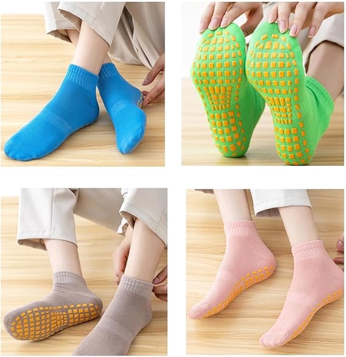 6 pairs - with anti-slip granules - trampoline socks for the playground - anti-slip floor socks (black + heather grey + lotus root powder + khaki + purple + blue)