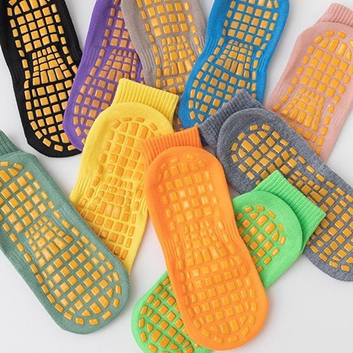 6 pairs - with anti-slip granules - trampoline socks for the playground - anti-slip floor socks (black + heather grey + lotus root powder + khaki + purple + blue)